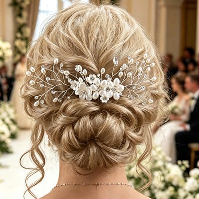 Bruidshaarkam met parels en kristallen bloemen, zilver, haaraccessoires voor bruiloft