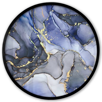 Poster in lijst Rond - Fotolijst 40x40 cm - Posters - Marmer - Goud - Abstract - Blauw - Ronde posterlijst zwart - Decoratie - Wanddecoratie woonkamer - Muurdecoratie slaapkamer