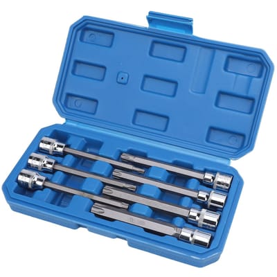 7-delige 3/8 inch aandrijving extra lange sterbits dopsleutelset T25 tot T60 110 mm lengte hoge hardheid voor