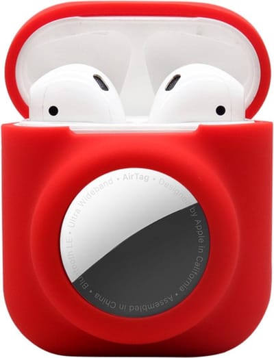 2 in 1 AirPods en Airtag Case - Beschermhoes - AirPods Cover - AirPods AirTag Hoesje - Geschikt voor Apple Airpods 1 en 2 - rood