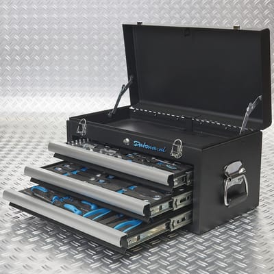 Datona® Gereedschapskist drie lades - 3 lades gevuld - Zwart