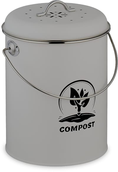 Gft-afvalbakje - 5,5 liter - met 2 koolfilters - deksel met gaten - grijs
