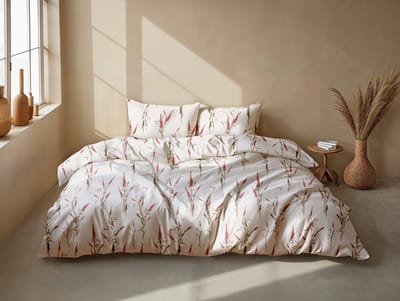 Zohome Elodie Dekbedovertrek - Naturel - Tweepersoons - Dekbedhoes van 100% Katoen-Flanel - Bloemen - 200x220 + 2 slopen 60/70 cm - AW25