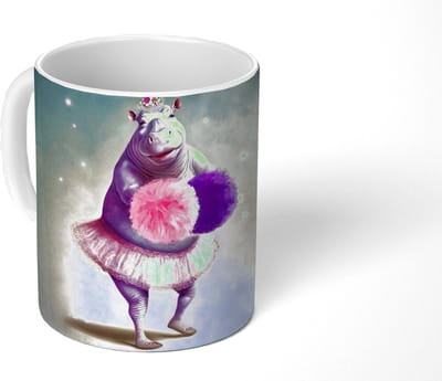Mok - Koffiemok - Nijlpaard - Bloemen - Ballerina - Pompons - Portret - Kids - Mokken - 350 ML - Beker - Koffiemokken - Theemok