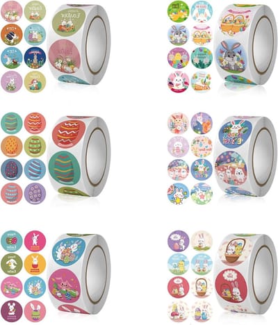 Inovra Plus - Paasstickers Rol - Verschillende schattige paasstickers - 6 Rollen met 3000 Stuks - Paashaas & Eieren Patroonstickers - Voor Unieke Paasthema Decoratie