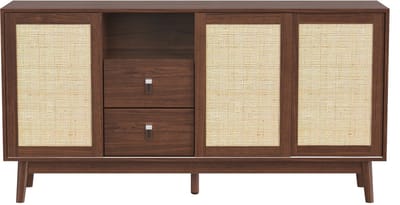Donker hout MDF spaanplaat rotan buffetkast met lades opslag eetkamer woonkamer 155x38x80cm