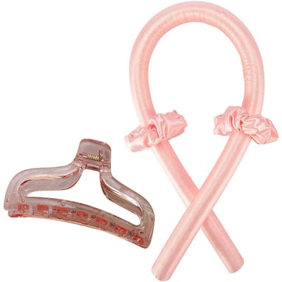 Ensemble de bigoudis pour cheveux longs, bigoudis de nuit, sans chaleur, y compris les attaches pour cheveux, pince à cheveux rose