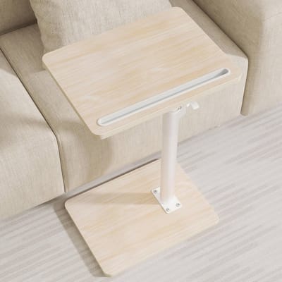 Verstelbare 360° Rotatable Sofa Armleuning Taartafel - Compacte Snack Bijzettafel voor Bed of Stoel met Telefoon en Tablet Slot