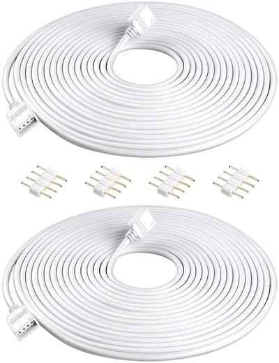 Pack van 2 5 m RGB LED Strip Verlengkabel - 4 Polige Verlengkabel voor 5050/3528 LED Strips, Ideaal voor Verlichting en Decoratie