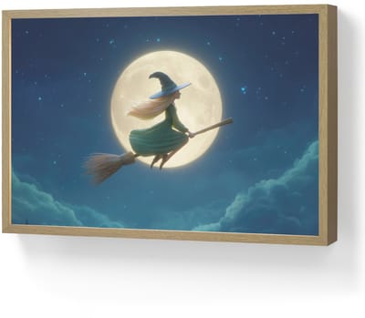 Nachtlampje 60x40 cm - Kinder lamp - Heks - Volle maan - Sterrenhemel - Tafellamp kinderkamer draadloos - Slaapkamer lampje - Bedlamp kinderen - Kinderlampje - Wandlamp babykamer - Nachtlampjes