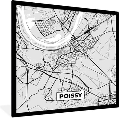 Fotolijst incl. Poster - Stadskaart – Frankrijk – Kaart – Poissy – Plattegrond - 40x40 cm - Posterlijst