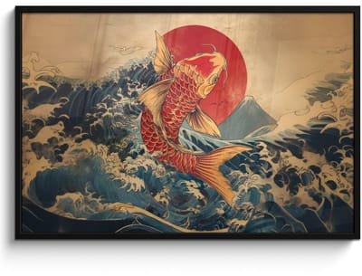 Poster in lijst - Fotolijst 120x80 cm - Posters - Koi - Zee - Golven - Zon - Posterlijst zwart - Decoratie - Wanddecoratie woonkamer - Muurdecoratie slaapkamer