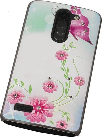 3D Hardcase met Diamant L Bello D335 Vlinder Roze - Back Cover Case Bumper Hoesje