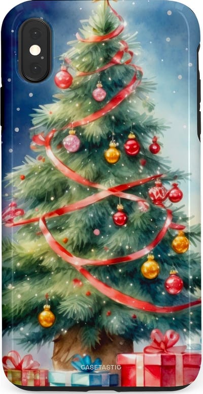 Casetastic hoesje geschikt voor Apple iPhone XS Max - Dubbellaagse bescherming - Aquarel Kerstboom Cadeau - Fashion Case - Grijs Donkerblauw Saliegroen Beige