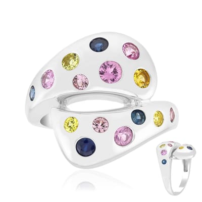 Cavill - Elegante Zilveren Ring - 925 Sterling Zilver - 0,86 ct Tulear Saffieren Roze Geel Blauw - Dubbele Lus Madagaskar