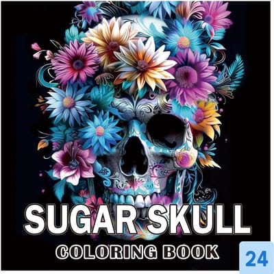 Sugar Skull Kleurboek voor Volwassenen, Tieners en Kinderen - Premium Cozy Coloring Book met 24 Unieke Gedetailleerde Schedel & Bloemen Designs - Anti-Stress Doeboek & Tekenboek