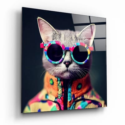 Glasschilderij - Dieren - Cool - Kat - Wall Art - Wanddecoratie - 50x50 cm - 4 mm