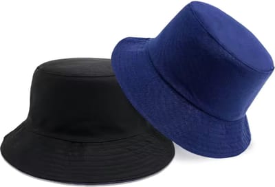 Bucket Hat - Omkeerbaar Vissershoedje - Dubbellaags - Blauw & Zwart - Reversible - Maat 58 cm - Heren - Dames - Festival Accessoire - Festivalhoedje - Regenhoedje - Zonnehoedje - Emmerhoed - Hoed - Unisex