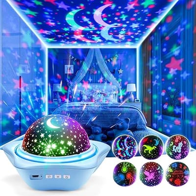Nachtlampje Projector Kinderen, 360 Roterende +3 Films Nachtlampje Projector, 48 Verlichtingsmodi Sterren Lichten voor Slaapkamer, USB Oplaadbare Galaxy Lamp, LED baby Nachtlampje Star Light