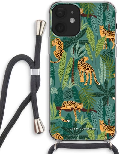 Case Company® - Hoesje met koord geschikt voor iPhone 12 hoesje met Koord - Luipaard 2 - Telefoonhoesje met Zwart Koord - Bescherming aan alle Kanten en Over de Schermrand