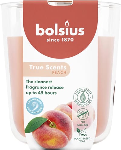 4 stuks Bolsius geurglas perzik - peach geurkaarsen 97/85 (45 uur) True Scents