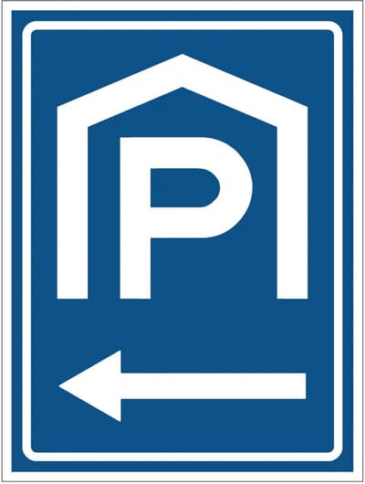 Parkeergarage links bord | gecoat dibond materiaal | 20 x 15 cm