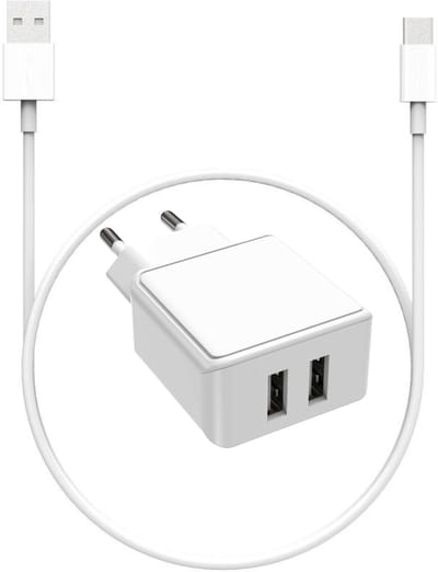 12w usb Stekker 2 Poorten + Oplaadkabel voor Galaxy A13, A14, A15, A23, A24, A25, A33, A34, A35, A36, S10, S20, S20 FE, S21 - 2 Meter - Telefoon Oplader