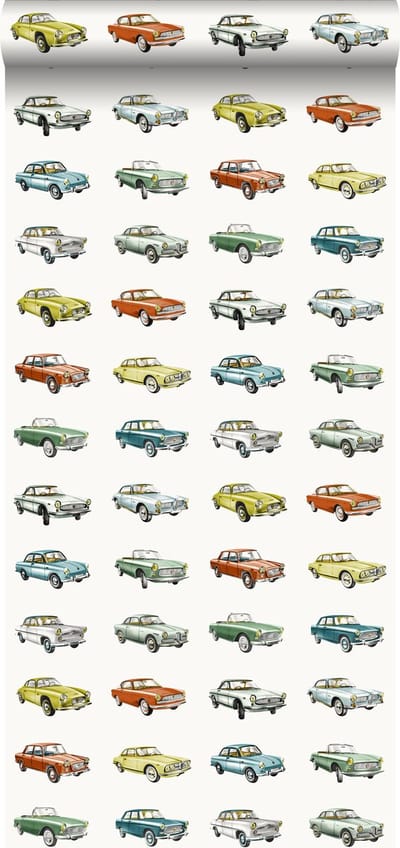Walls4You behang getekende vintage auto's multicolor op wit - 935288 - 53 cm x 10,05 m