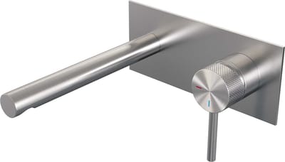 Brauer Brushed Carving Inbouw Wastafelmengkraan met Rechte Uitloop en Afdekplaat Model A1 RVS Geborsteld PVD