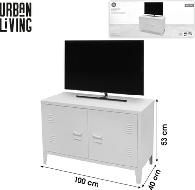"INDUSTRIEL WHITE" TV-meubel van metaal met 2 deuren 100x40xH53 cm