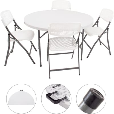TRUTZHOLM kampeerset ronde klaptafel Ø 120 cm met 4 klapstoelen kunststof / staal gepoedercoat campingtafel feesttafel