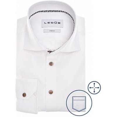 Ledub modern fit overhemd - popeline - wit - Strijkvriendelijk - Boordmaat: 39