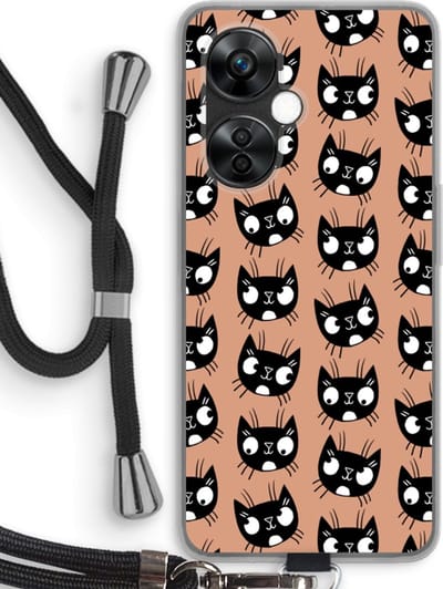 Case Company® - Hoesje met koord geschikt voor OnePlus Nord CE 3 Lite hoesje met Koord - Kat - Telefoonhoesje met Zwart Koord - Bescherming aan alle Kanten en Over de Schermrand