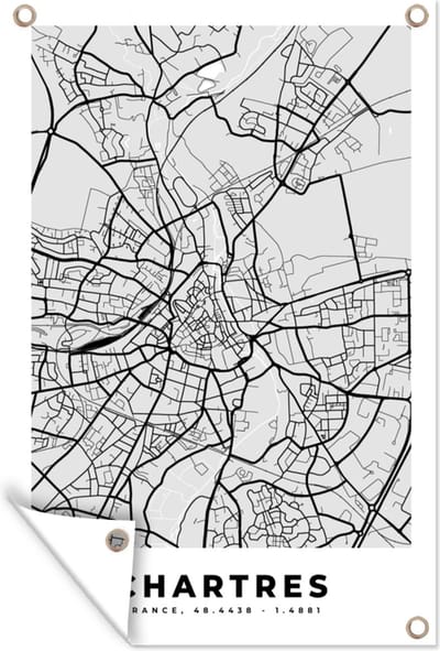 Muurdecoratie Chartres – Plattegrond – Frankrijk – Kaart – Stadskaart - 120x180 cm - Tuinposter - Tuindoek