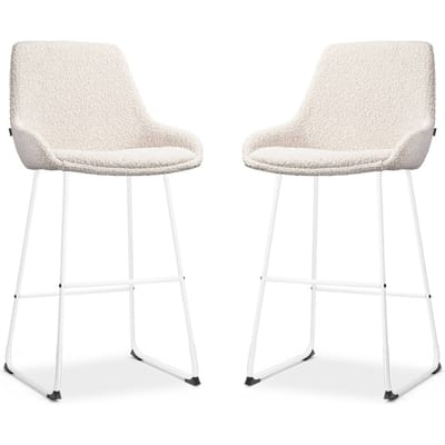 Nolon Nino-Isa Barkrukken Set van 2 Bouclé Beige - Wit Onderstel - 75 cm - Stof - Hoge Kruk - Barkruk met Rugleuning - Design - Comfortabel