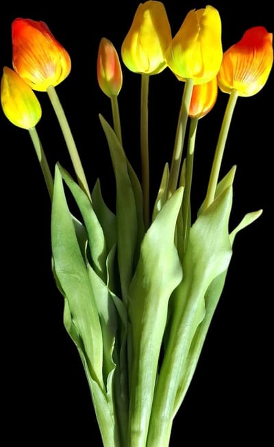 Seta Fiori - Bundel Tulpen 7 x - oranje en geel - Real Touch - 45cm - Mixen met verse bloemen mogelijk -