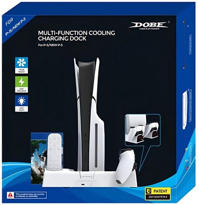 DOBE All-in-one dock oplaadstation geschikt voor PS5 / Slim / Pro | LED indicator & smart AI chip ingebouwd | Playstation 5 Dualsense controller charging docking station | 11 blu-ray games kaart slots | Incl. USB C kabel charger | Console accessoires