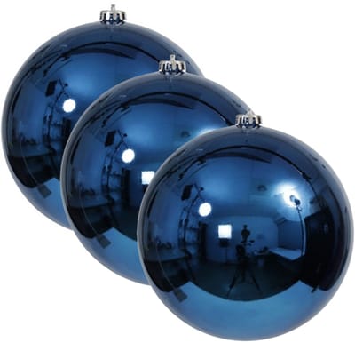 Othmar Decorations Grote decoratie kerstbal - 3x - blauw - 18 cm - kunststof - glimmend - kerstversiering - onbreekbare kerstballen