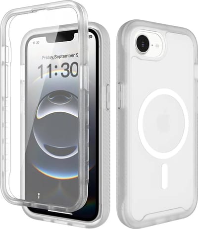 Hoesje met Ingebouwde Screenprotector Geschikt voor Apple iPhone 17e / 16e - Compatibel met MagSafe / Qi2 - Full Protect - Schokbestendige Beschermhoes - Case Matte Transparant