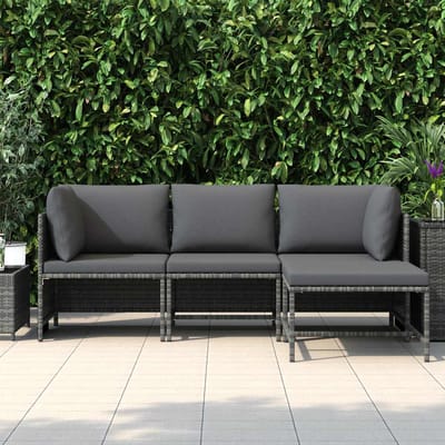 vidaXL - 4-delige - Loungeset - met - kussens - poly - rattan - grijs