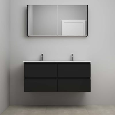 On-Line Badkamermeubelset - 120 cm - Voorgemonteerd - Acryl Wastafel - 2 Kraangaten - Spiegelkast - Mat Zwart