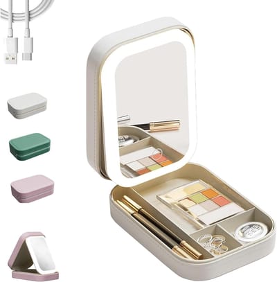 Draagbare Make-up Spiegel - Reis Make-up Tas - Snel Op Maken - Met Opbergruimte - 6.5 x 4.5 Inch - Wit