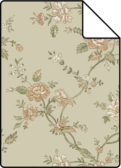 Proefstaal ESTAhome behang vintage bloemen vergrijsd groen - 26.5 x 21 cm - 132209-S
