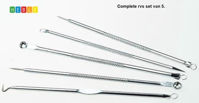 *** Professionele 5 Delige Mee-eters & Acne Verwijderen Set - Blackhead Killer - Comedonenlepel - Puisten verwijderaar - van Heble® ***