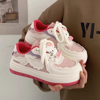Damesschoenen met grote kop, zwart-wit pandaprint, veelzijdige schoenen met dikke zool, lente- en witte schoenen 40 roze
