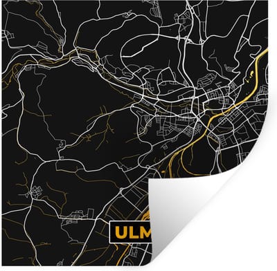 Muurstickers - Sticker Folie - Ulm - Goud - Stadskaart - Plattegrond - Kaart - Duitsland - 100x100 cm - Plakfolie - Muurstickers Kinderkamer - Zelfklevend Behang XXL - Zelfklevend behangpapier - Stickerfolie