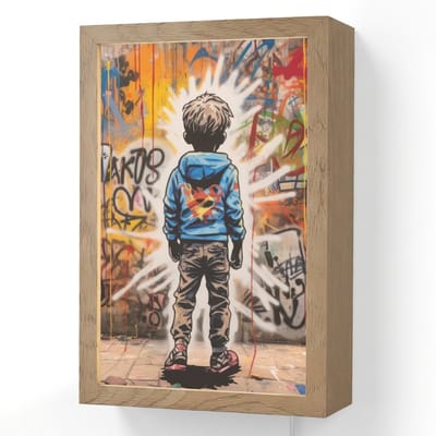 Wandlamp 20x30 cm - Oplaadbaar - Graffiti - Jongen - Kleuren - Street Art - Wandlampen binnen woonkamer - Slaapkamer lamp met kabel - Decoratieve nachtlamp - Vloerlamp snoer