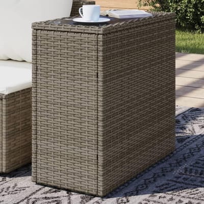 Tuin bijzettafel - Buitenmeubel - Gezellig samenzijn - Gehard glazen blad - 58x27x55 cm - Grijs