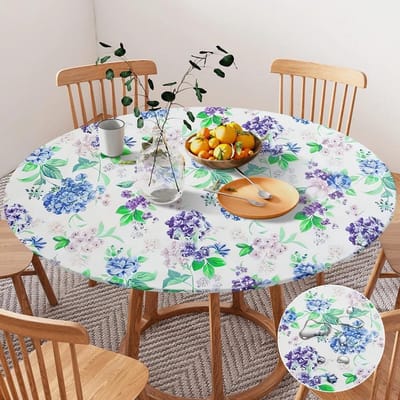 Ronde Waterdichte Tuin Tafelkleed van 120 cm met Hydrangea Patroon - Elastisch, Wasbaar en Perfect voor Buitengebruik
