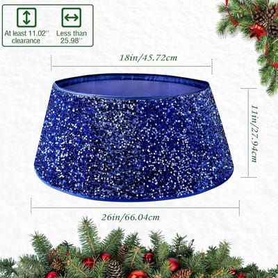 Kerstboomrok, 66 cm kerstboomdeken, decoratieve boomkraag met pailletten, kerstboomdeken, opvouwbare kerstboomkraag voor vakantie, Kerstmis, thuis, feest, blauw
